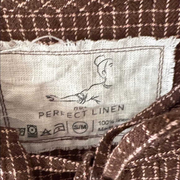 notPERFECTlinen Lourdes Top Chocolate Check S/M Women's Top - Picture 7 of 7